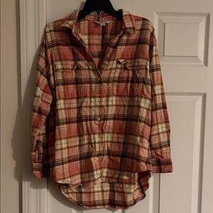 Old Navy Pink and Brown Plaid Boyfriend Shirt